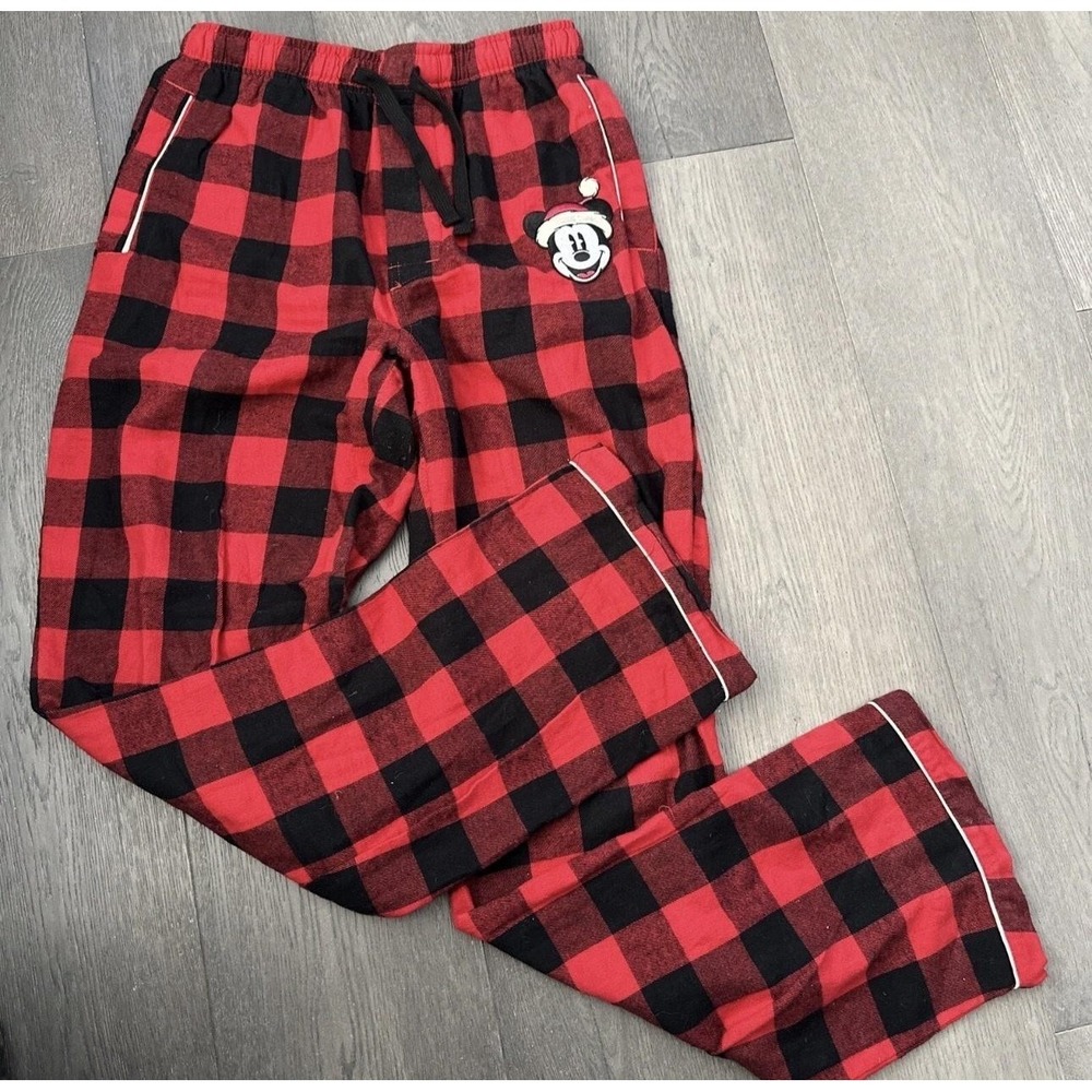 Disney Parks Pajama Pants‎ Mens Small Red Plaid Mickey Mouse Christmas Flannel